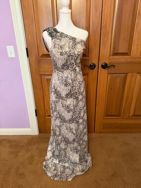 Cache formal gown one shoulder maxi dress snake skin sequin women’s size 4